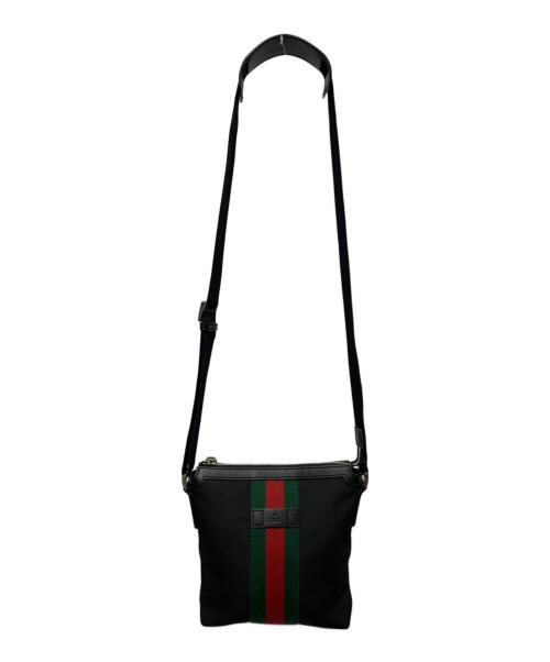 GUCCI（グッチ）GUCCI (グッチ) キャンバスショルダーバッグ ブラックの古着・服飾アイテム