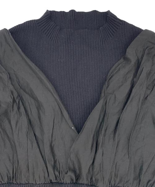 MERCURY DUO（マーキュリーデュオ）MERCURY DUO (マーキュリーデュオ) 異素材ドッキングフレアニットワンピース ブラック サイズ:Fの古着・服飾アイテム