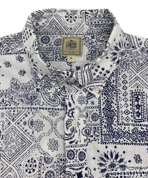 J.PRESS（ジェイプレス）J.PRESS (ジェイプレス) reyn spooner (レイン スプナー) 半袖シャツ ホワイト×ネイビー サイズ:XLの古着・服飾アイテム