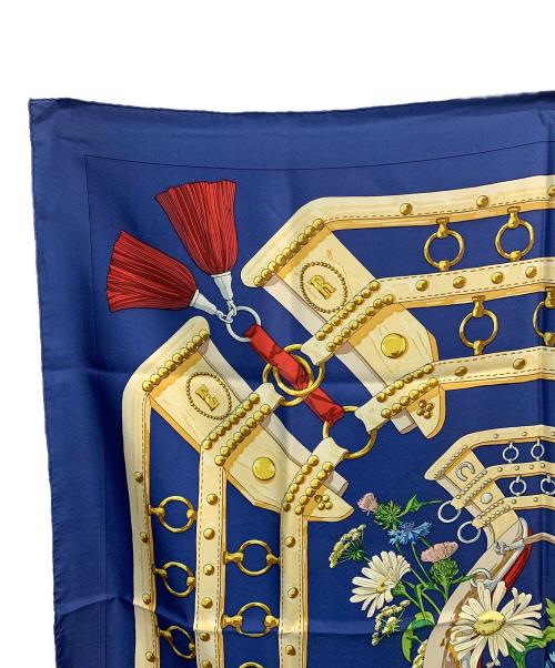 HERMES（エルメス）HERMES (エルメス) シルクスカーフ カレ90 AUX CHAMPS ネイビーの古着・服飾アイテム