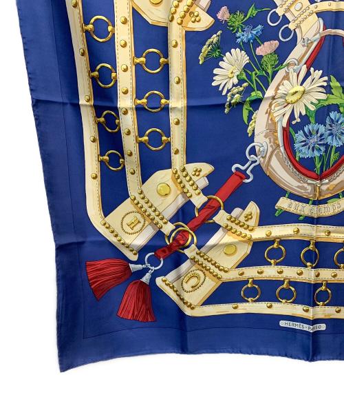 HERMES（エルメス）HERMES (エルメス) シルクスカーフ カレ90 AUX CHAMPS ネイビーの古着・服飾アイテム