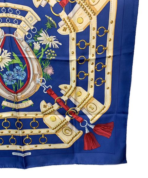 HERMES（エルメス）HERMES (エルメス) シルクスカーフ カレ90 AUX CHAMPS ネイビーの古着・服飾アイテム