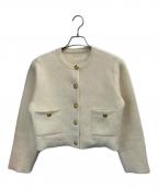 anuanaアニュアンス）の古着「ラクーンブレンドノーカラーニットジャケット」｜アイボリー