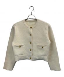 anuana（アニュアンス）の古着「ラクーンブレンドノーカラーニットジャケット」｜アイボリー