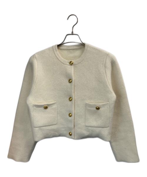 anuana（アニュアンス）anuana (アニュアンス) ラクーンブレンドノーカラーニットジャケット アイボリー サイズ:Fの古着・服飾アイテム