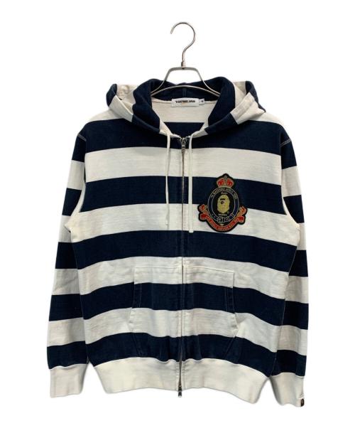 A BATHING APE（ア ベイシング エイプ）A BATHING APE (ア ベイシング エイプ) ジップパーカー ネイビー×ホワイト サイズ:Mの古着・服飾アイテム