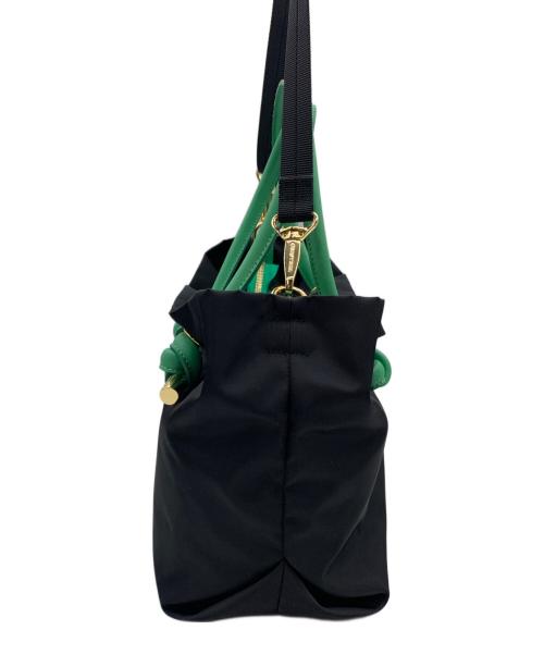 VIOLAd'ORO（ヴィオラドーロ）VIOLAd'ORO (ヴィオラドーロ) ノットハンドルナイロントートS  ブラック×グリーンの古着・服飾アイテム
