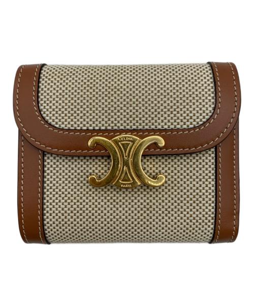 CELINE（セリーヌ）CELINE (セリーヌ) スモール フラップウォレット ブラウン×ベージュの古着・服飾アイテム