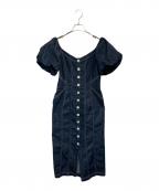 HER LIP TOハーリップトゥ）の古着「Puff Sleeve Midi Dress/パフスリーブミディドレス」｜インディゴ