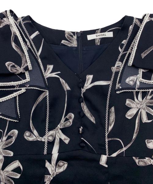 Snidel（スナイデル）Snidel (スナイデル) リボンプリントワンピース ネイビー サイズ:1の古着・服飾アイテム
