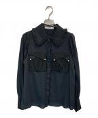 HER LIP TOハーリップトゥ）の古着「 Lace Pockets Cotton blend Blouse/レースポケットコットンブレンドブラウス」｜ブラック