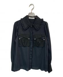 HER LIP TO（ハーリップトゥ）の古着「 Lace Pockets Cotton blend Blouse/レースポケットコットンブレンドブラウス」｜ブラック