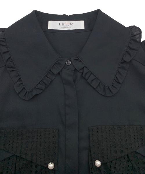 HER LIP TO（ハーリップトゥ）Her lip to (ハーリップトゥ)  Lace Pockets Cotton blend Blouse/レースポケットコットンブレンドブラウス ブラック サイズ:Mの古着・服飾アイテム