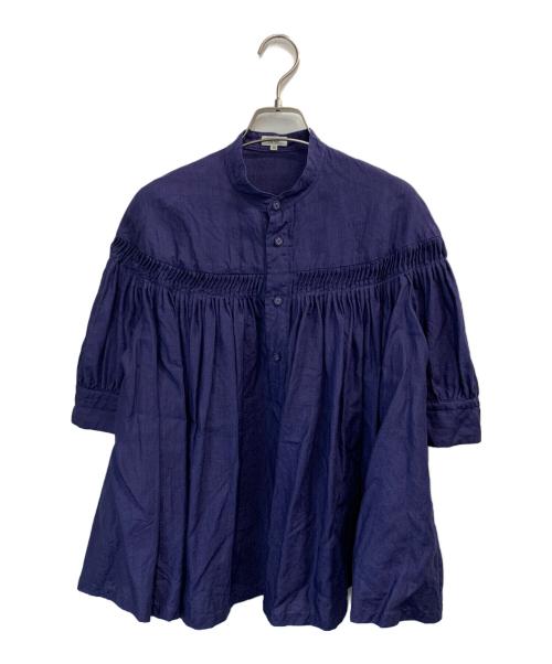 SCYE（サイ）SCYE (サイ) リネン高密度半袖タックシャツ ネイビー サイズ:38の古着・服飾アイテム