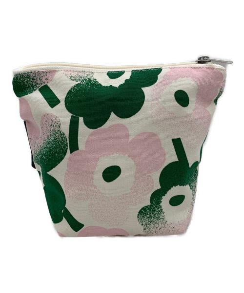 marimekko（マリメッコ）marimekko (マリメッコ) コスメティックバッグ ホワイト×グリーンの古着・服飾アイテム