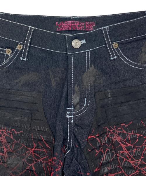 h.ANARCHY（エイチアナーキ）h.ANARCHY (エイチアナーキ) デニムフレアパンツ ブラック×レッド サイズ:Sの古着・服飾アイテム