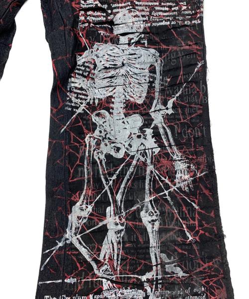 h.ANARCHY（エイチアナーキ）h.ANARCHY (エイチアナーキ) デニムフレアパンツ ブラック×レッド サイズ:Sの古着・服飾アイテム