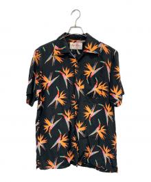 Aloha Blossom（アロハブロッサム）の古着「ハワイアンシャツ BIRDS OF PARADISE BLACK」｜ブラック×オレンジ