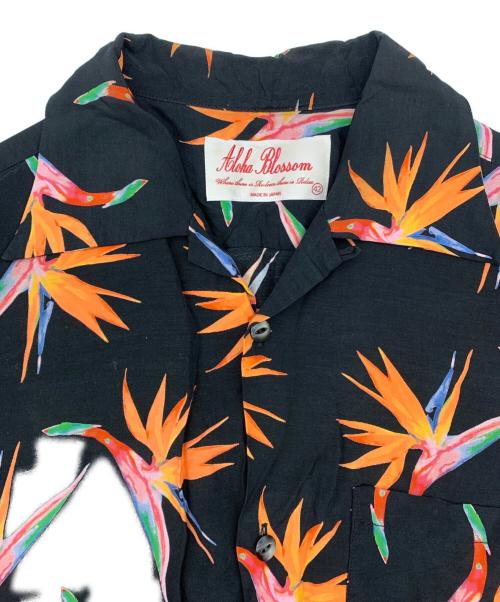 Aloha Blossom（アロハブロッサム）Aloha Blossom (アロハブロッサム) ハワイアンシャツ BIRDS OF PARADISE BLACK ブラック×オレンジ サイズ:42の古着・服飾アイテム