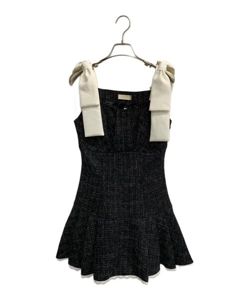 An MILLE（アンミール）An MILLE (アンミール) ショルダーリボンツイードミニワンピース ブラック サイズ:表記なしの古着・服飾アイテム