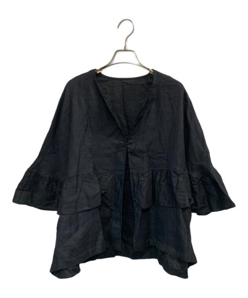 BEARDSLEY（ビアズリー）BEARDSLEY (ビアズリー) リネンフリルハオリ ブラック サイズ:Fの古着・服飾アイテム