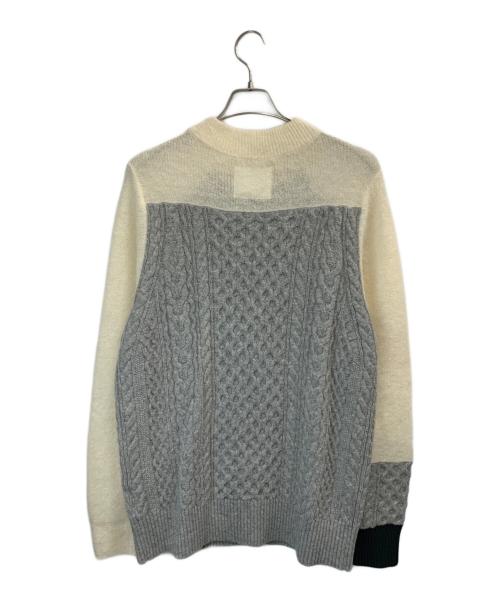sacai（サカイ）sacai (サカイ) CABLE PATTERN KNIT PULLOVER グレー×ホワイト サイズ:2の古着・服飾アイテム