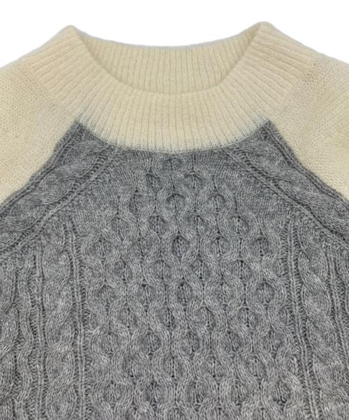 sacai（サカイ）sacai (サカイ) CABLE PATTERN KNIT PULLOVER グレー×ホワイト サイズ:2の古着・服飾アイテム