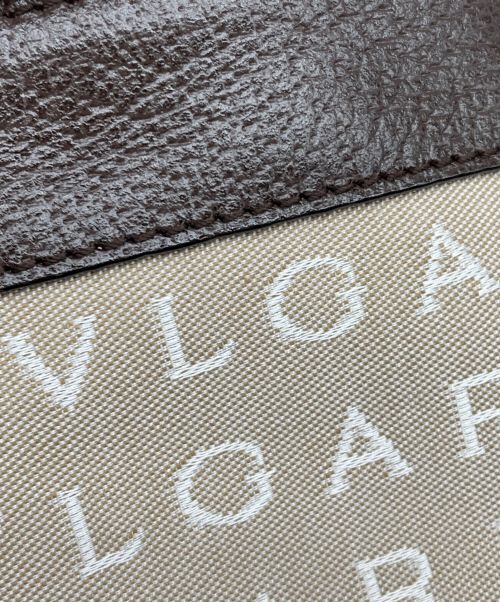 BVLGARI（ブルガリ）BVLGARI (ブルガリ) レザーコンビキャンパスショルダーバッグ ベージュの古着・服飾アイテム
