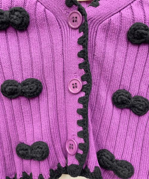 holiday（ホリデー）holiday (ホリデー) RIBBON CROPPED KNIT CARDIGAN パープル サイズ:ONE SIZEの古着・服飾アイテム