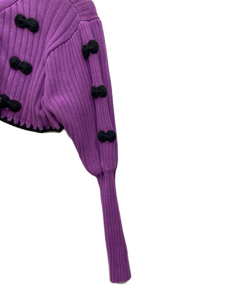 holiday（ホリデー）holiday (ホリデー) RIBBON CROPPED KNIT CARDIGAN パープル サイズ:ONE SIZEの古着・服飾アイテム