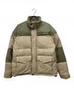 AVIREXアヴィレックス）の古着「ラムレザーダウンジャケット」｜ベージュ×グリーン
