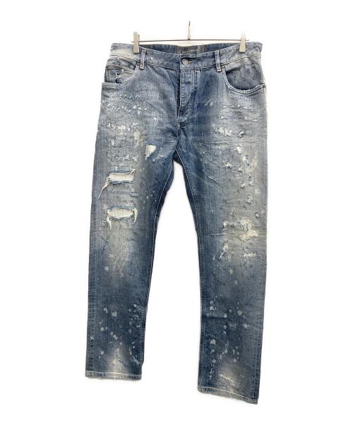 DOLCE & GABBANA（ドルチェ＆ガッバーナ）DOLCE & GABBANA (ドルチェ＆ガッバーナ) クラッシュリペアデニムパンツ インディゴ サイズ:54の古着・服飾アイテム