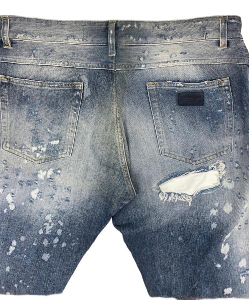 DOLCE & GABBANA（ドルチェ＆ガッバーナ）DOLCE & GABBANA (ドルチェ＆ガッバーナ) クラッシュリペアデニムパンツ インディゴ サイズ:54の古着・服飾アイテム