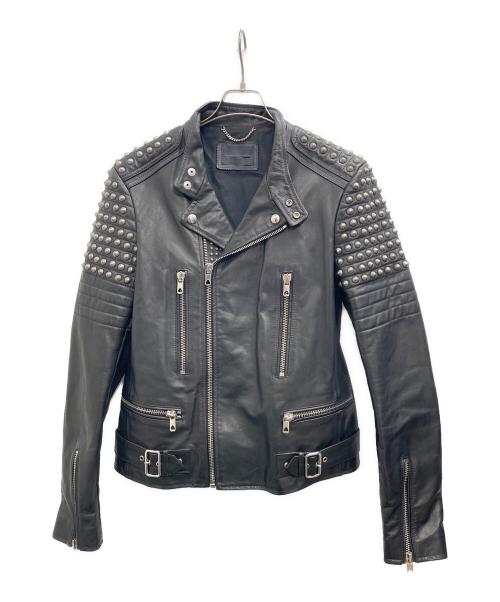 DIESEL Black Gold（ディーゼル ブラック ゴールド）DIESEL Black Gold (ディーゼル ブラック ゴールド) スパイクスタッズレザージャケット ブラック サイズ:50の古着・服飾アイテム