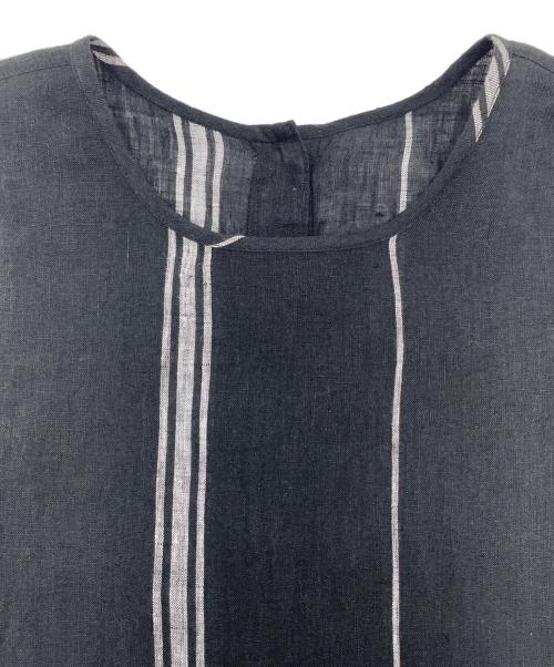 maison de soil（メゾンドソイル）maison de soil (メゾンドソイル) リネンストライプワンピース ブラック サイズ:2の古着・服飾アイテム