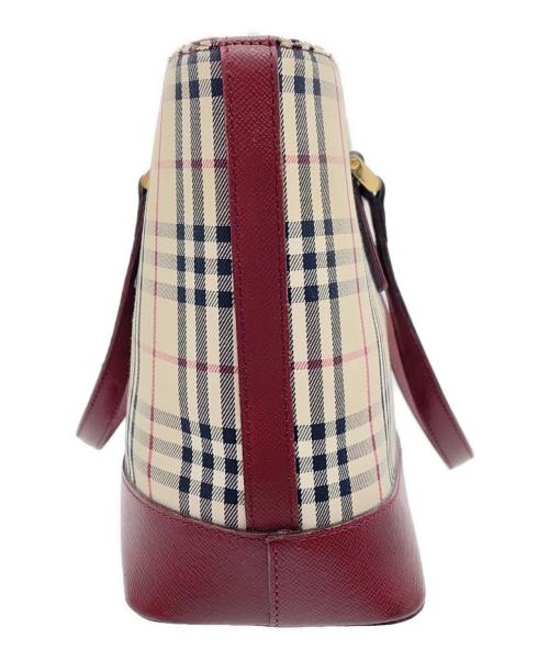 BURBERRY（バーバリー）BURBERRY (バーバリー) ノバチェック　ベージュ×レッド　ハンドバッグ　キャンバス ベージュ×レッドの古着・服飾アイテム