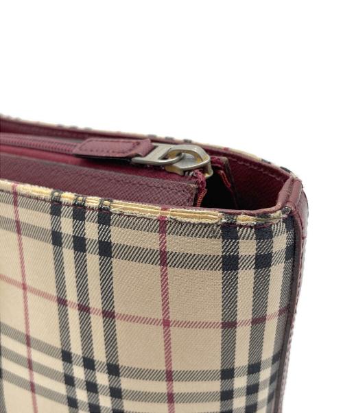 BURBERRY（バーバリー）BURBERRY (バーバリー) ノバチェック　ベージュ×レッド　ハンドバッグ　キャンバス ベージュ×レッドの古着・服飾アイテム