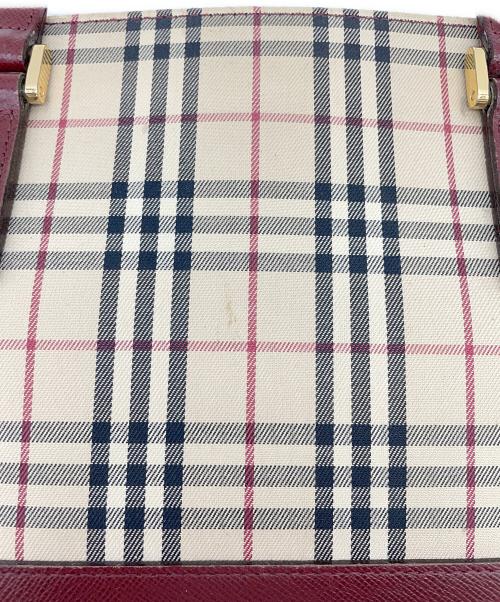 BURBERRY（バーバリー）BURBERRY (バーバリー) ノバチェック　ベージュ×レッド　ハンドバッグ　キャンバス ベージュ×レッドの古着・服飾アイテム