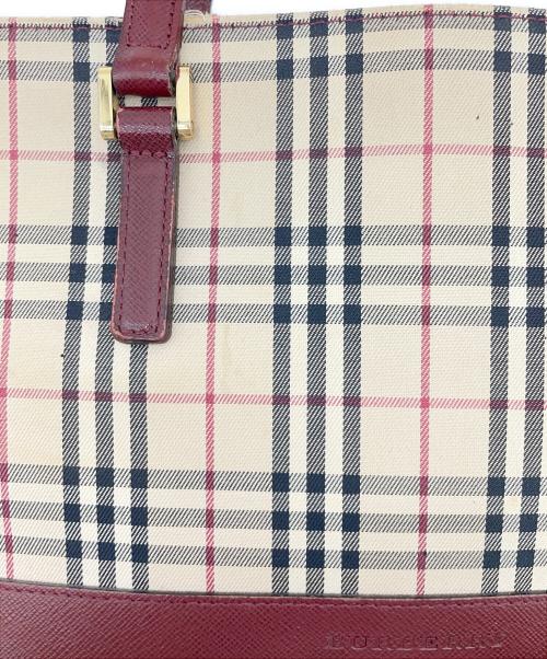 BURBERRY（バーバリー）BURBERRY (バーバリー) ノバチェック　ベージュ×レッド　ハンドバッグ　キャンバス ベージュ×レッドの古着・服飾アイテム