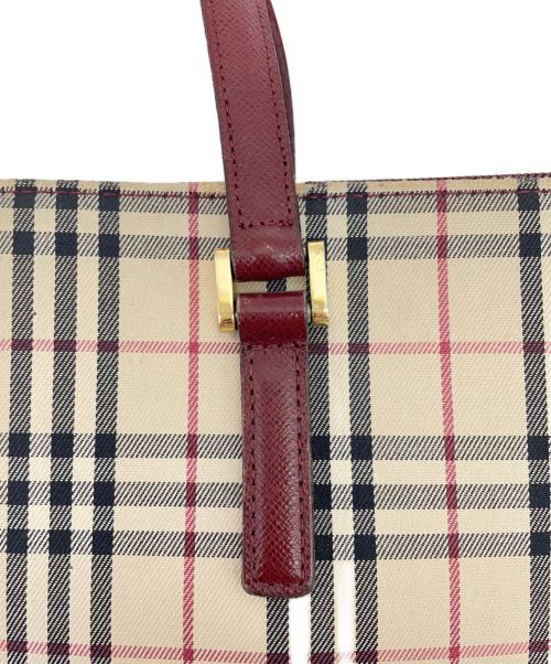 BURBERRY（バーバリー）BURBERRY (バーバリー) ノバチェック　ベージュ×レッド　ハンドバッグ　キャンバス ベージュ×レッドの古着・服飾アイテム