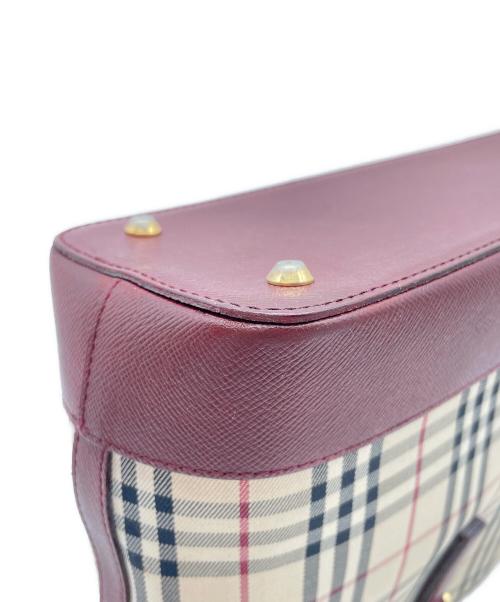 BURBERRY（バーバリー）BURBERRY (バーバリー) ノバチェック　ベージュ×レッド　ハンドバッグ　キャンバス ベージュ×レッドの古着・服飾アイテム