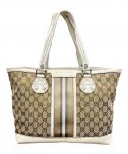 GUCCIグッチ）の古着「トートバッグ サンセット パグリアGG  キャンバス レザー」｜ベージュ×ホワイト