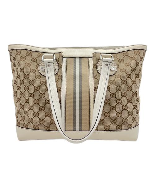 GUCCI（グッチ）GUCCI (グッチ) トートバッグ サンセット パグリアGG  キャンバス レザー ベージュ×ホワイトの古着・服飾アイテム