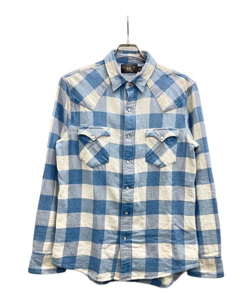 RRL（ダブルアールエル）RRL (ダブルアールエル) スリム フィット ツイルウエスタン シャツ ブルー サイズ:Ｍの古着・服飾アイテム