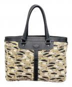 TOD'Sトッズ）の古着「ボートウォータースキー プリントキャンバス トート」｜ベージュ×ブラック