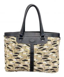 TOD'S（トッズ）の古着「ボートウォータースキー プリントキャンバス トート」｜ベージュ×ブラック