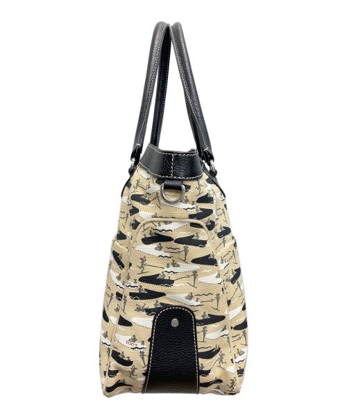 TOD'S（トッズ）TOD'S (トッズ) ボートウォータースキー プリントキャンバス トート ベージュ×ブラックの古着・服飾アイテム