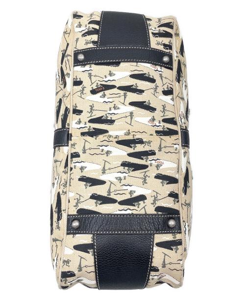 TOD'S（トッズ）TOD'S (トッズ) ボートウォータースキー プリントキャンバス トート ベージュ×ブラックの古着・服飾アイテム