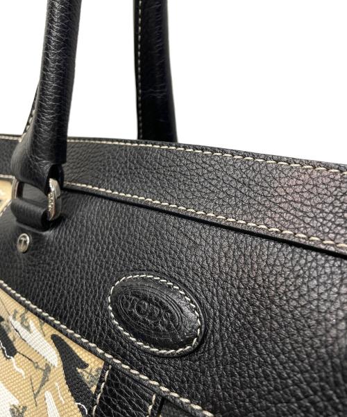 TOD'S（トッズ）TOD'S (トッズ) ボートウォータースキー プリントキャンバス トート ベージュ×ブラックの古着・服飾アイテム