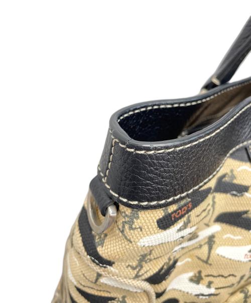 TOD'S（トッズ）TOD'S (トッズ) ボートウォータースキー プリントキャンバス トート ベージュ×ブラックの古着・服飾アイテム
